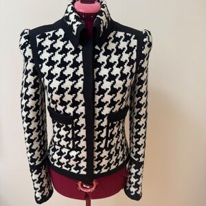 Pink Tartan Black and White Houndstooth Jacket Sz. '0'